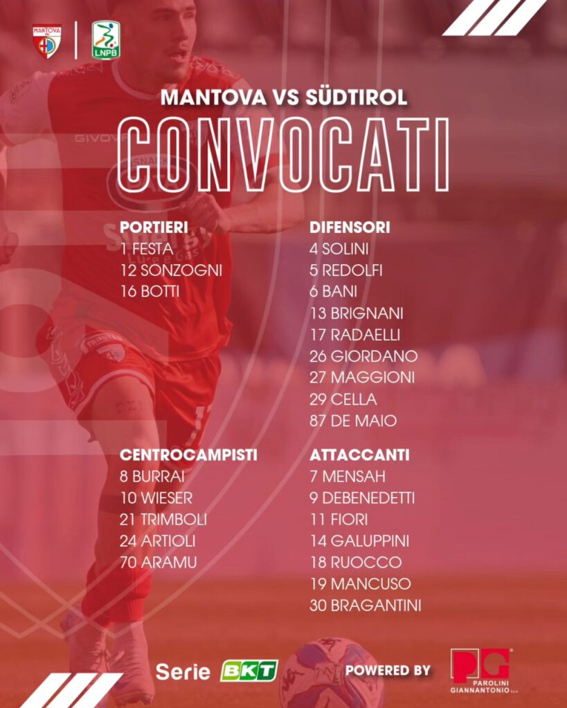 I convocati biancorossi per Mantova-Südtirol