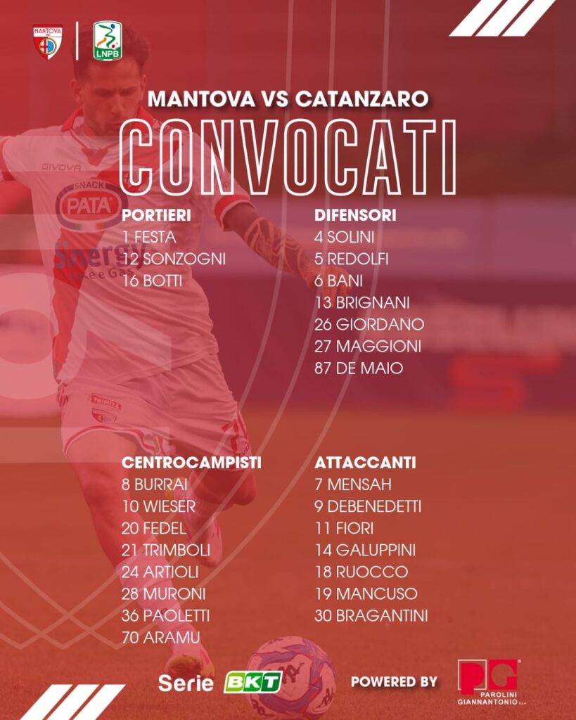 I biancorossi convocati per la sfida con il Catanzaro